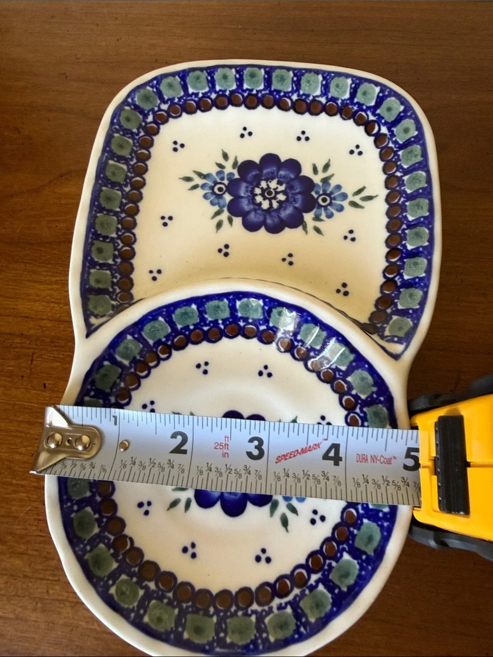 Polish Pottery Blue Floral Ceramic Double Serving Dish